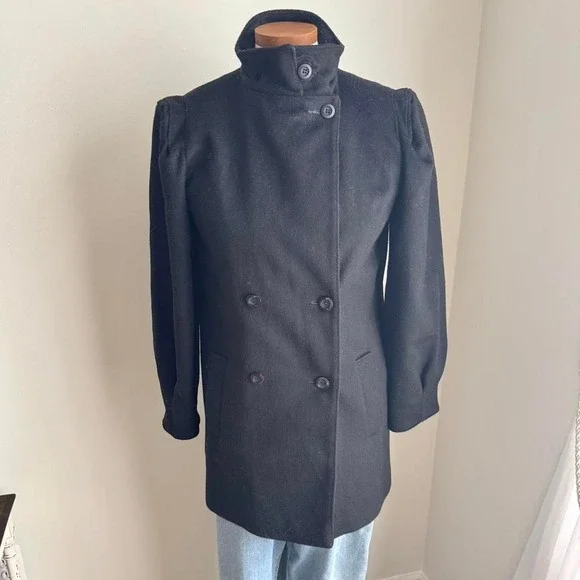 Vintage Black Saks Fifth Avenue Coat High Funnel Neck Union Military Victorian - Picture 2 of 8